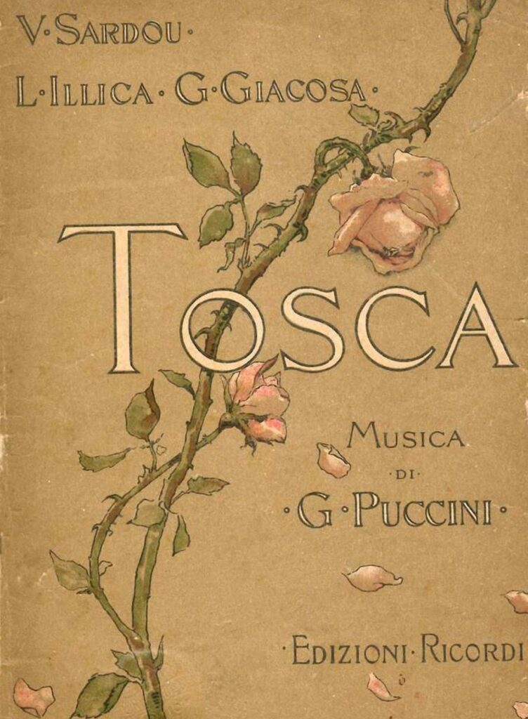 Libretto dell'opera Tosca con decorazione floreale